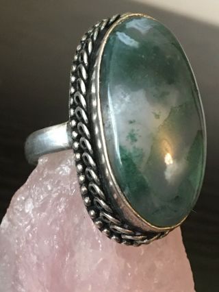 Vintage Native American Moss Agate Sterling Silver Ring 11 G Size 9