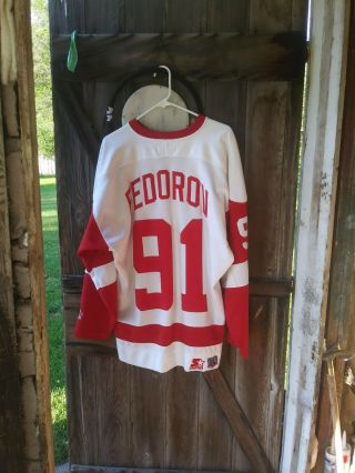 Vintage Starter Nhl Detroit Red Wings Sergei Fedorov 91 Hockey Jersey M White