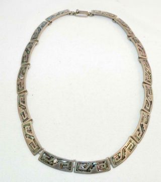 Vintage Mexico Tm - 278 Sterling Silver Abalone Shell Inlay Link Necklace