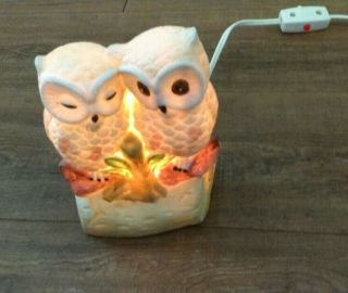 Owls On Branch Ceramic Accent Tv Night Light Lamp Vintage Ceramic Mid Century