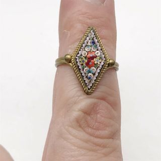 Vintage Ladies Micro Mosaic Cluster Pretty Costume Ring Size J
