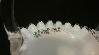 Vintage Fenton Milk Glass Hand Painted Floral Coin Handled Basket. 4