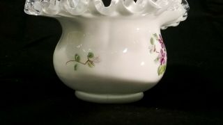 Vintage Fenton Milk Glass Hand Painted Floral Coin Handled Basket. 5