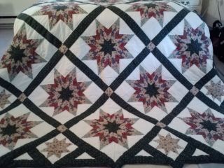 Vintage Hand Quilted Pieced&sewn Star Patchwork Quilt&2 Shams - 80x82 - Pretty