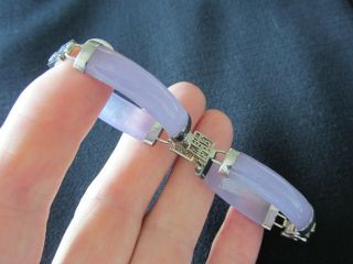 Vintage Jewellery Chinese Jade Lilac Silver Bracelet Art Deco Style O