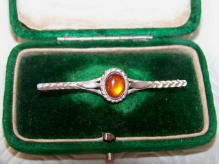 Old Vintage Jewellery Wonderful Sterling Silver Amber Bar Brooch Shawl Lace Pin