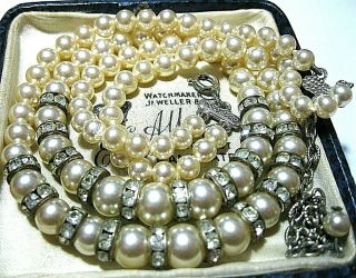 Vintage Jewellery Art Deco Glass Pearl Bead Crystal Choker Necklace
