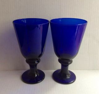 Set Of 2 Heavy Vintage Cobalt Blue Glass Goblet Fruit Water Cups 7” Tall