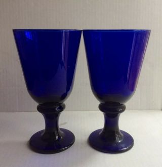 Set of 2 Heavy Vintage Cobalt Blue Glass Goblet Fruit Water Cups 7” Tall 2