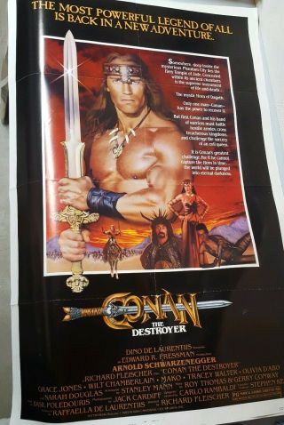 Vintage Conan The Destroyer Movie Poster Orig 27x41 1984 Arnold Schwarzenegger