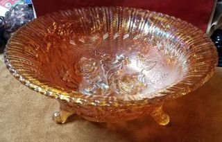 Vintage Imperial Marigold Carnival Glass Footed Bowl Lustre Rose 11 "