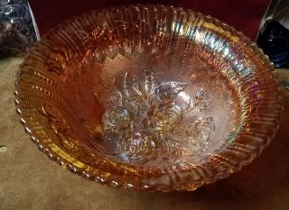 Vintage Imperial Marigold Carnival Glass Footed Bowl Lustre Rose 11 