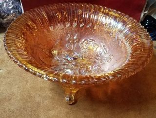 Vintage Imperial Marigold Carnival Glass Footed Bowl Lustre Rose 11 