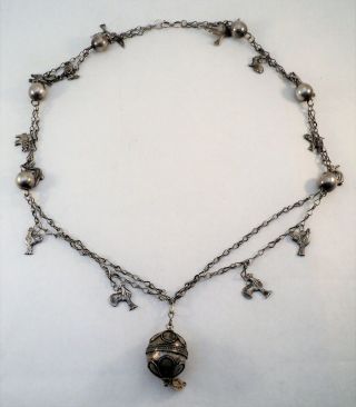 Vintage Mexican Wedding Necklace With Fetish Animal Charms.  800 Silver - Estate