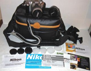 Vintage Nikon N55 35mm Slr Camera W/case Extra 50mm Lens Booklets & More As - Is