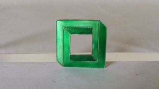 Vintage Sterling Silver Green Enamel Square Cube Pin Brooch Estate Find 1.  25 "