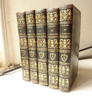 Fables De La Fontaine,  1796,  5 Morocco Leather Volumes.