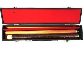 Vintage 3 - Piece Pool Cue And Case Unknown Brand 19.  5 Oz 57 " Inch Pool Stick Jump