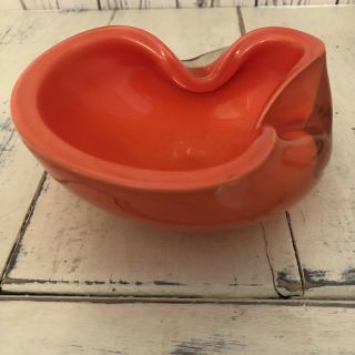 Mid Century Modern Orange Murano Glass Art Deco Bowl Vintage Italian Blown Glass