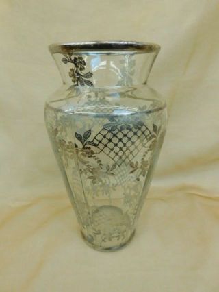 Vintage Sterling Overlay Vase 10 " Tall National Silver Deposit Ware