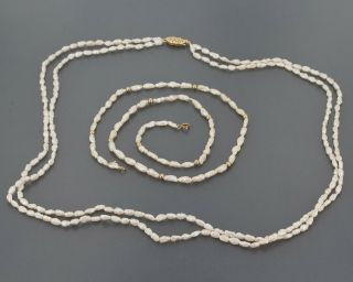 Vintage " Rice Krispie " Freshwater Pearl Necklaces 14k Gold Filigree Heart Clasp