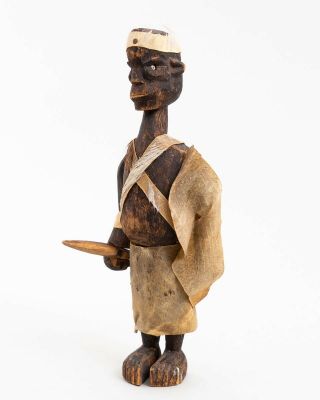 Vintage Carved Wood African Tribal Warrior Man Figurine With Spear & Moving Arms