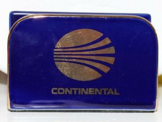 Vintage Continental Airlines Blue & Gold Ceramic Business Card Holder