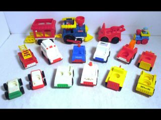 16 Vintage Fisher Price Little People Vehicles Ambulance/fire Engine/taxi/more