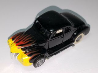 Vintage Ho Slot Car Tyco 1940 Ford Coupe Black With Flames