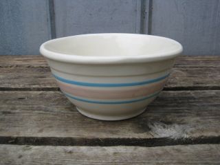 Vintage Mccoy Pottery Pink & Blue Banded 8 " Mixing Bowl B9685