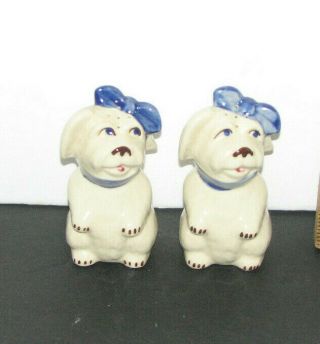 Vintage Shawnee Muggsy Toothache White Dog Salt & Pepper Shakers 5.  5 Inch