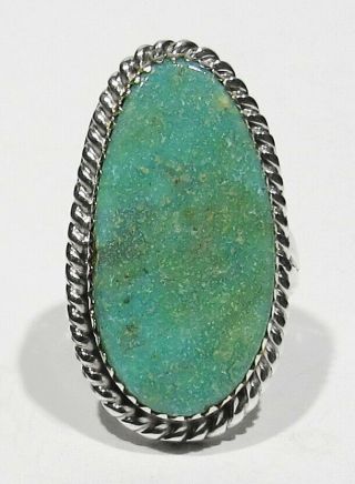 Big Vintage Signed Navajo 925 Silver Natural Indian Blue Mine Turquoise Ring 6.  5