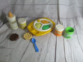 Vintage Fisher Price Fun With Food Set Magic Baby Bottle 1986 Dish Jars And Food