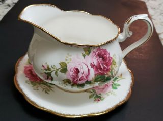 Vintage Royal Albert " American Beauty " Round Gravy Sauce Boat With Under Plate