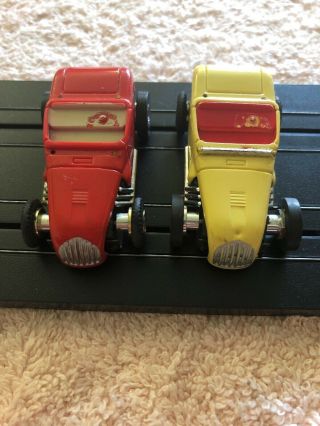 Vintage 1960s Aurora Thunderjets Ho Yellow And Red Rod Coupe Slot Cars