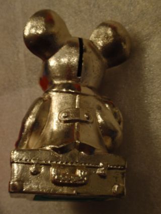 Vintage 1960 ' s Walt Disney Mickey Mouse Silver Plated Metal Bank Leonard W BOX 3