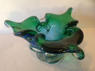 Vintage Art Glass Chalet/lorraine Murano Blue To Green Bowl On Clear Pedestal