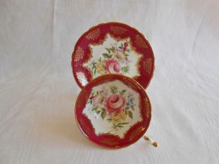 Vintage Paragon Cranberry & Gold Pink Peony Rose & Florals Tea Cup & Saucer