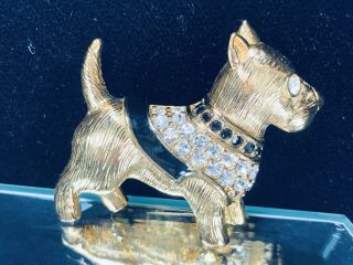 Vtg Swarovski Crystal Scottish Terrier Westie Scottie Dog Brooch Pin Gold Signed