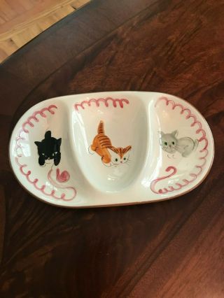 Vintage Stangl Pottery Kitten Capers Art Divided Dish Usa Kiddiware Hand Painted
