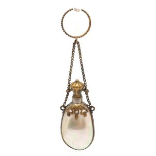 Vintage Estate Mother Of Pearl Gold Tone Perfume Bottle Pendant 4.  27 Inch