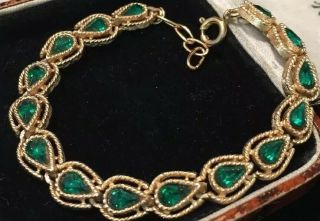 Vintage Jewellery Delightful Emerald Green Teardrop Crystal Links Bracelet