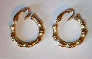 Avon Golden Bamboo Earrings Clip On Gold Plated 3/4 " Hoops 1980s Vtg