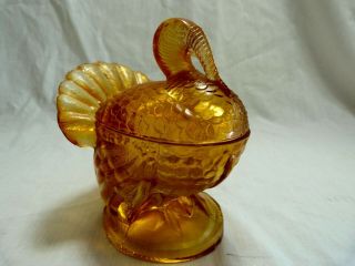 L.  E.  Smith Amber Glass Two Piece Tom Turkey Candy Dish Vintage