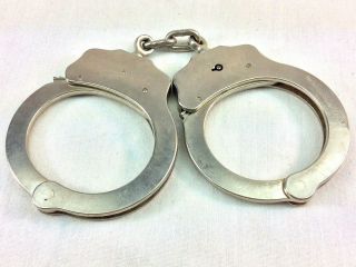 Vintage Peerless Handcuffs Police Sheriff 300 Nickel Plated 095872 Usa No Keys