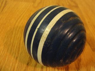 Vtg Croquet Wood Ball Blue 3 - Stripe Large Ribbed Finish 3 " Replacement 8 Oz