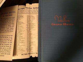 GRAND HOTEL - by Vicki Baum - 1931 Hardback w/Dust Jacket 3
