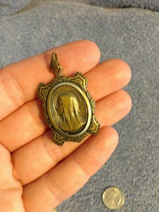 Vintage St.  Francis Cabrini Religious Medal Pendant Relic Ex Indumentis Cloth
