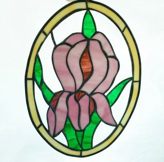 Vintage Stained Glass Orchid Flower Window Hanging Suncatcher Pink Purple Spring