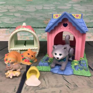 Vtg Kenner 1995 Littlest Pet Shop Lps Kitty Cat Mom & Dad Birthing Cozy Complete